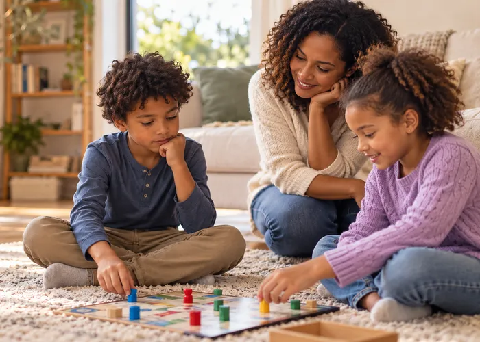 Child playing with friends while parent watches nearby